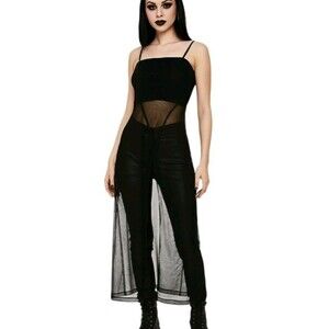 Vintage Next Up Sheer Mesh Maxi Dress Womens L 90s Whimsigoth Rave Club Grunge